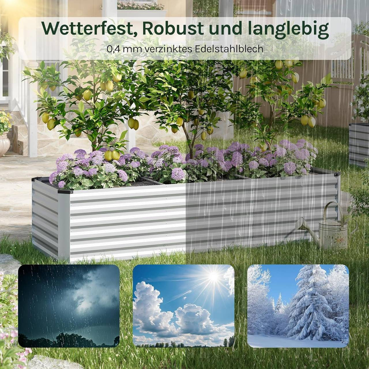 24goodz Raised Garden Bed - Durable Galvanized Steel - Ergonomic Design - Galvanized Steel - For Garden Lovers - 238 x 56 x 80 cm