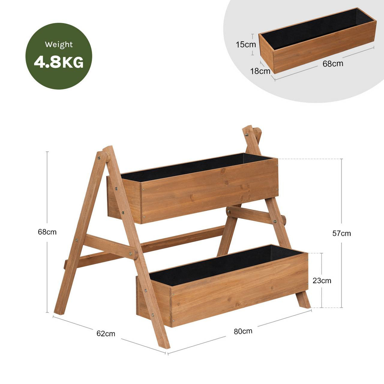 24goodz Raised Garden Bed with 2 Planter Boxes - Ergonomic Height for Easy Gardening - Solid Pine Wood - For Plant Lovers - Brown