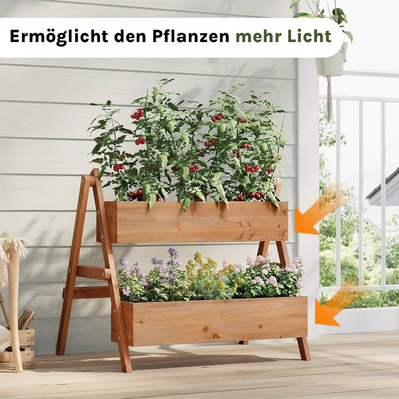24goodz Raised Garden Bed with 2 Planter Boxes - Ergonomic Height for Easy Gardening - Solid Pine Wood - For Plant Lovers - Brown