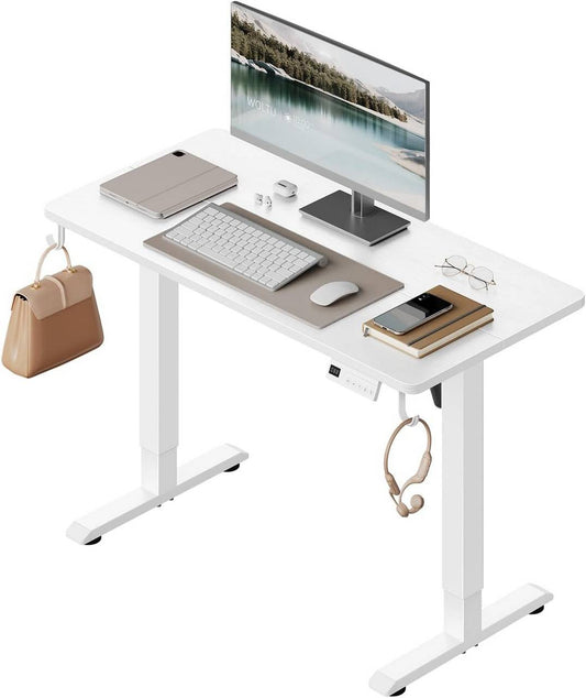 24goodz Height Adjustable Desk - Memory Function - Sturdy Steel Frame - For Home Offices - White/Black - 100 x 48 cm - wsdc