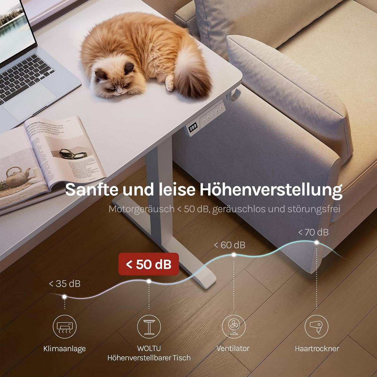 24goodz Height Adjustable Desk - Memory Function - Sturdy Steel Frame - For Home Offices - White/Black - 100 x 48 cm - wsdc