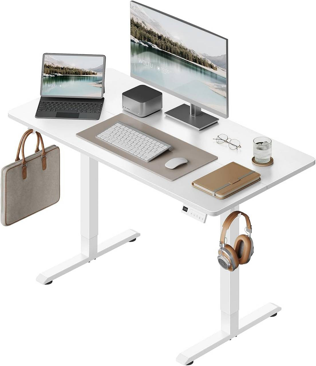 24goodz Height Adjustable Desk - Quiet Operation - Sturdy Steel Frame - White/Black - 120 x 60 cm - wsdc