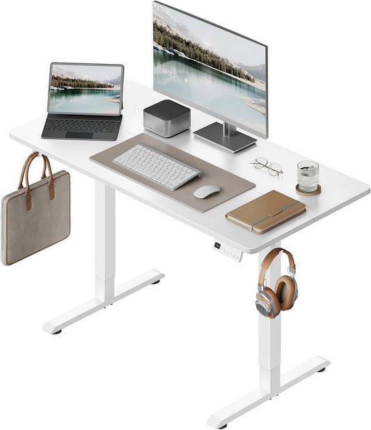 24goodz Height Adjustable Desk - Quiet Operation - Sturdy Steel Frame - White/Black - 120 x 60 cm - wsdc