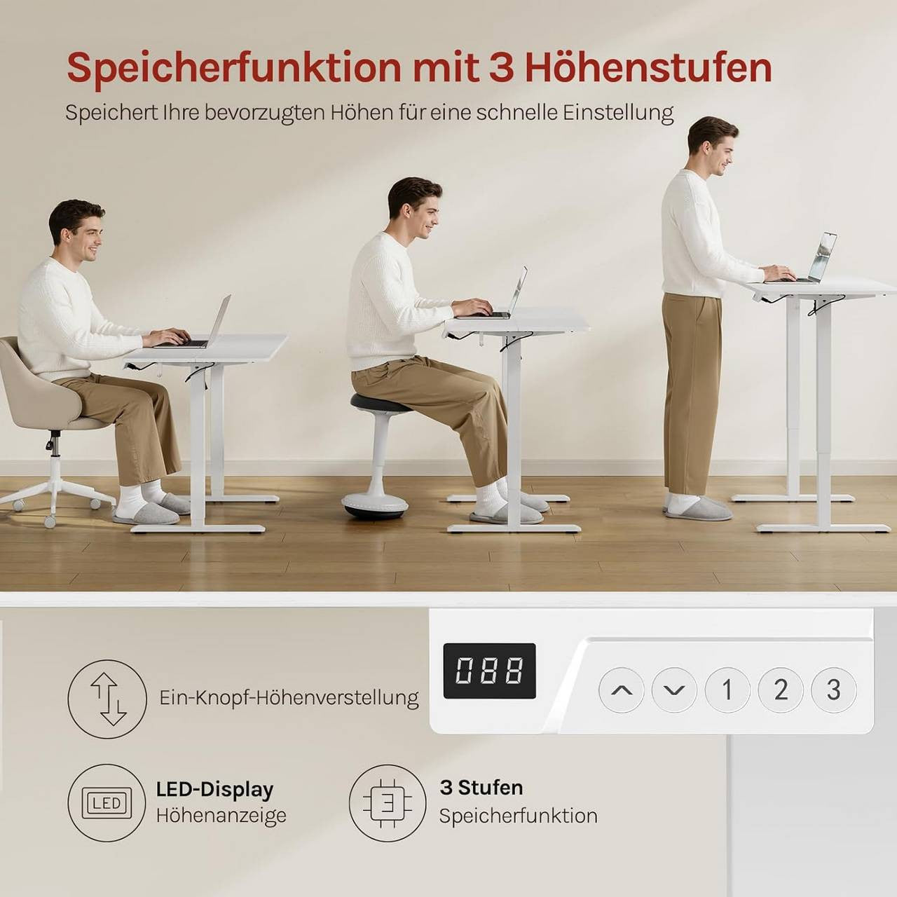 24goodz Height Adjustable Desk - Quiet Operation - Sturdy Steel Frame - White/Black - 120 x 60 cm - wsdc