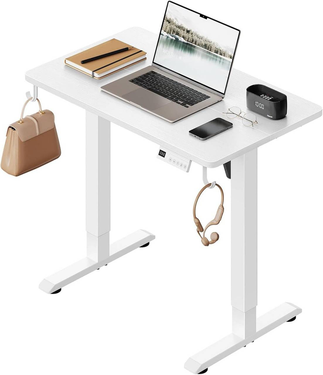 24goodz Height Adjustable Desk - Memory Function - Sturdy Steel Frame - For Home Offices - White/Black - 80 x 48 cm - wsdc