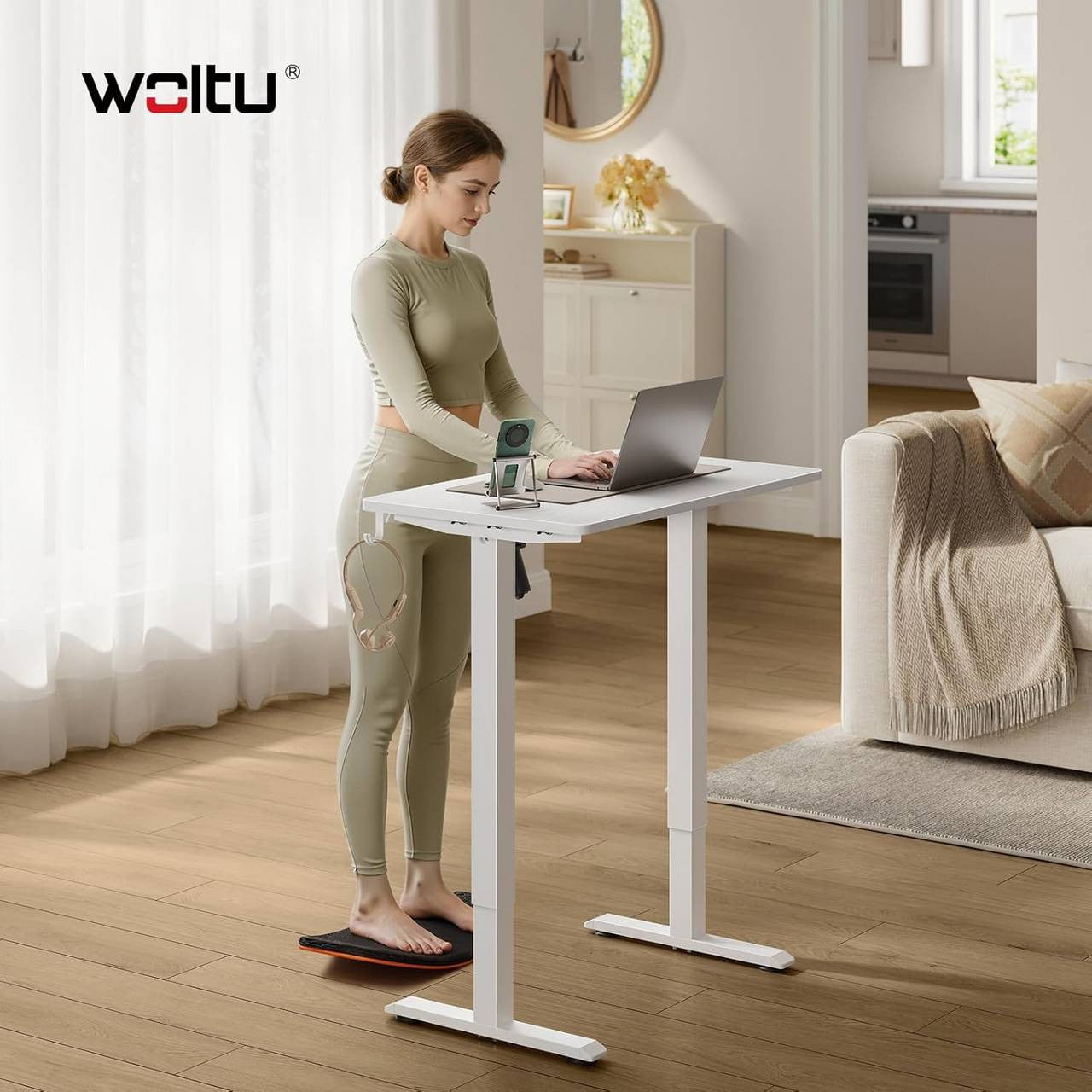 24goodz Height Adjustable Desk - Memory Function - Sturdy Steel Frame - For Home Offices - White/Black - 80 x 48 cm - wsdc