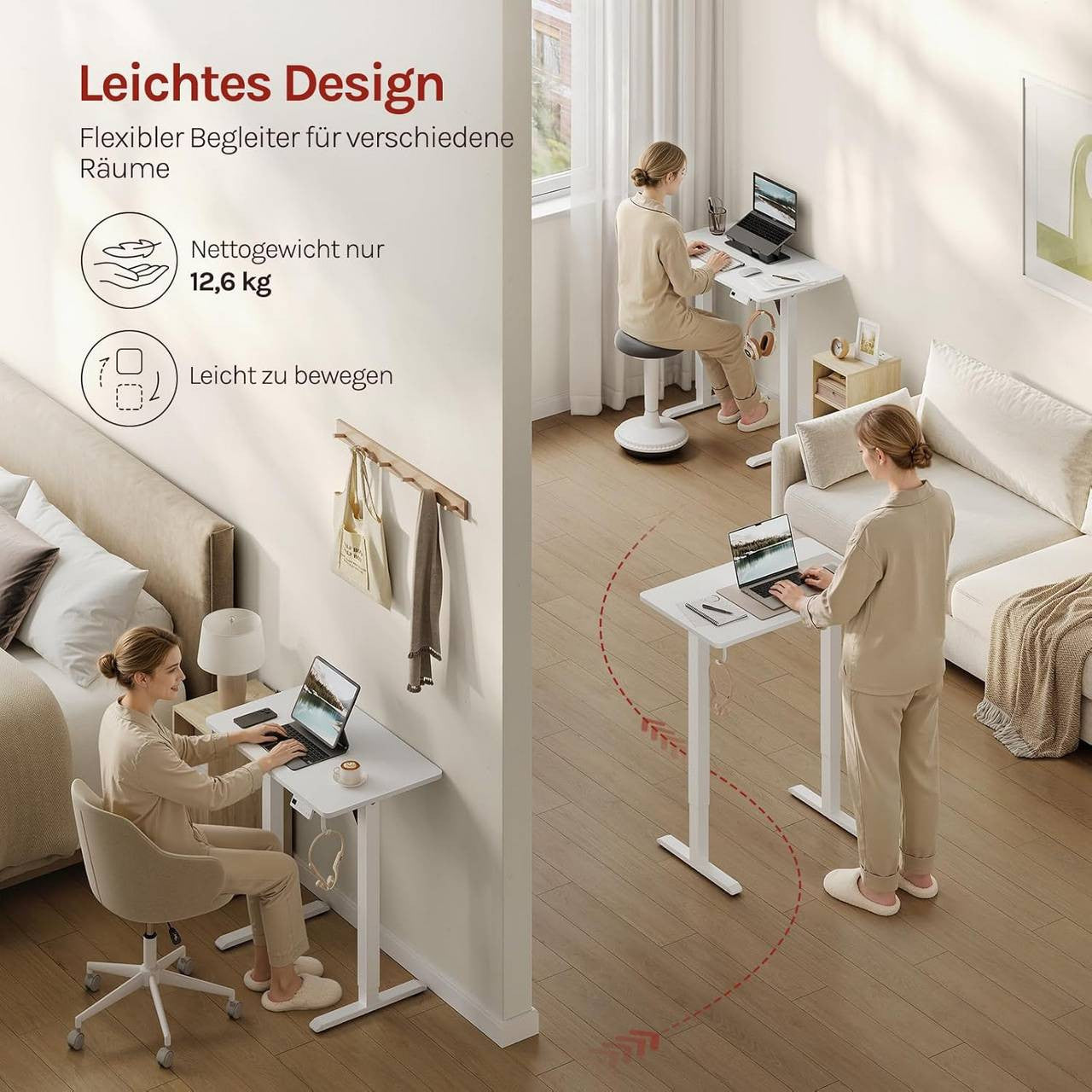 24goodz Height Adjustable Desk - Memory Function - Sturdy Steel Frame - For Home Offices - White/Black - 80 x 48 cm - wsdc