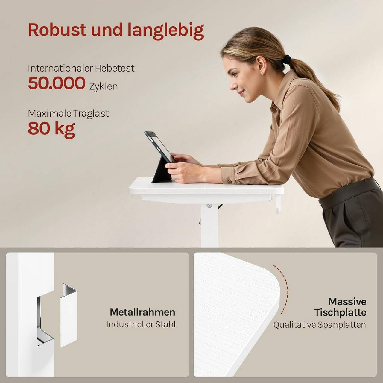 24goodz Height Adjustable Desk - Memory Function - Sturdy Steel Frame - For Home Offices - White/Black - 80 x 48 cm - wsdc