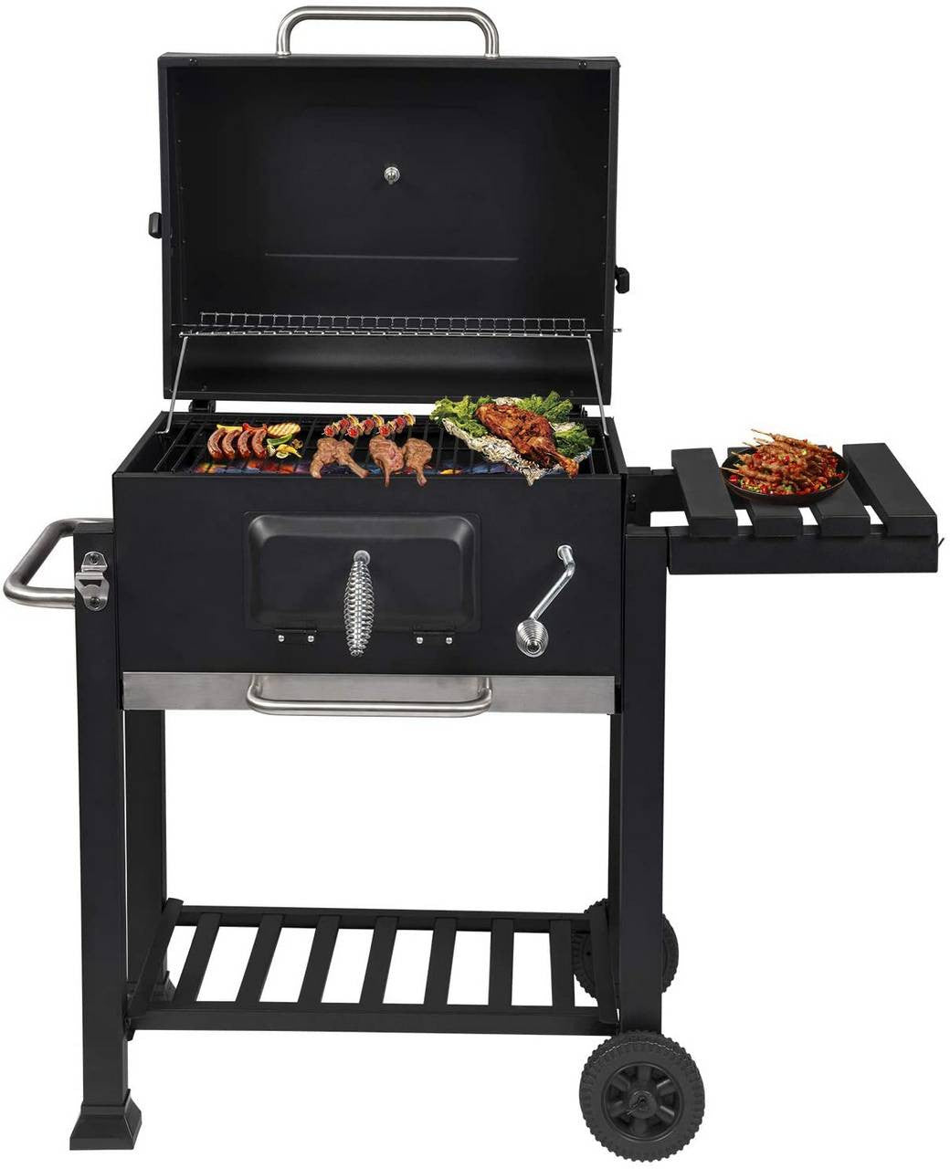 24goodz Charcoal Grill with Lid - Mobile Design for Easy Transport - Steel - For BBQ Lovers - Black - sz
