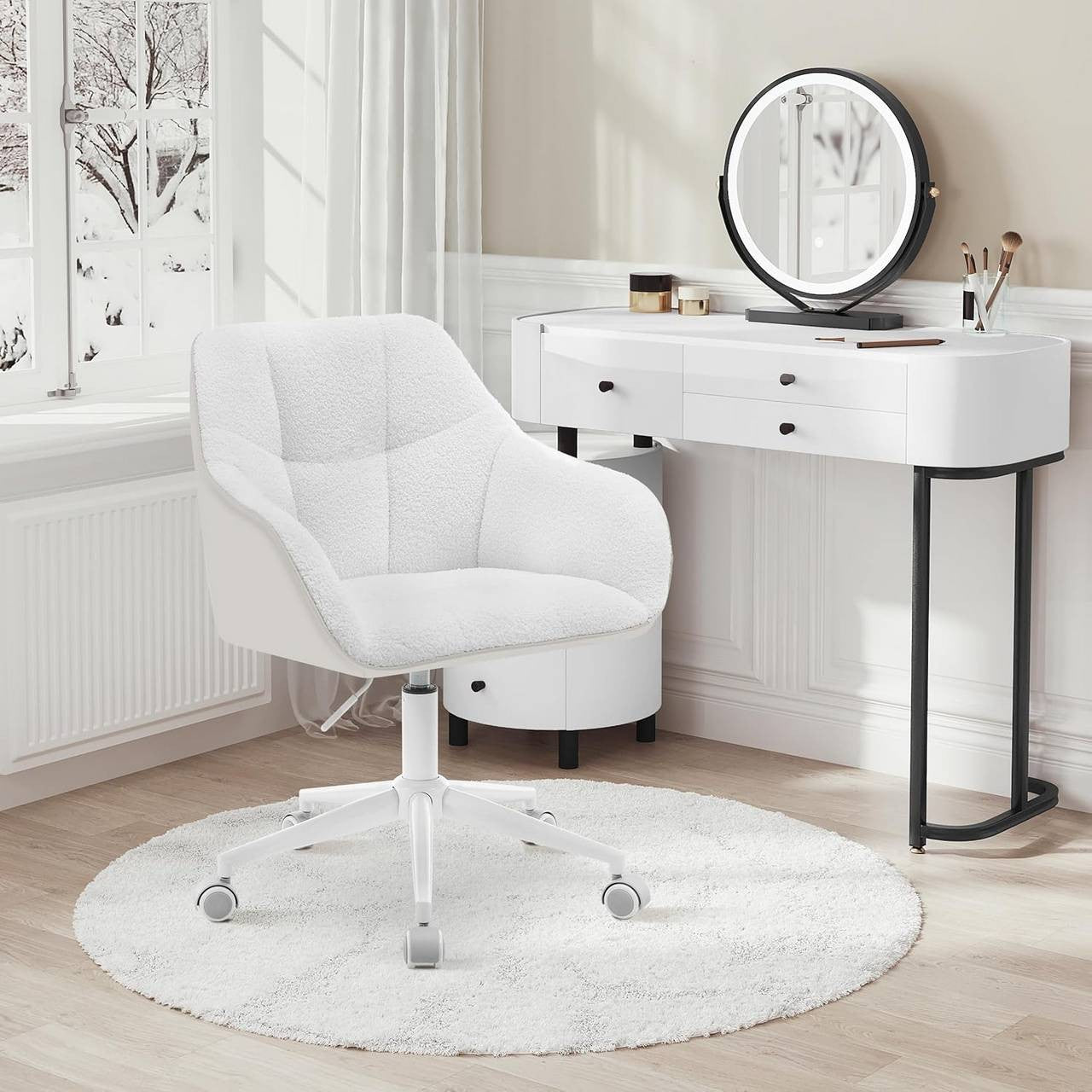 24goodz Ergonomic Office Chair - Stylish & Versatile - Bouclé Fabric - For Home and Office - Cream + Beige