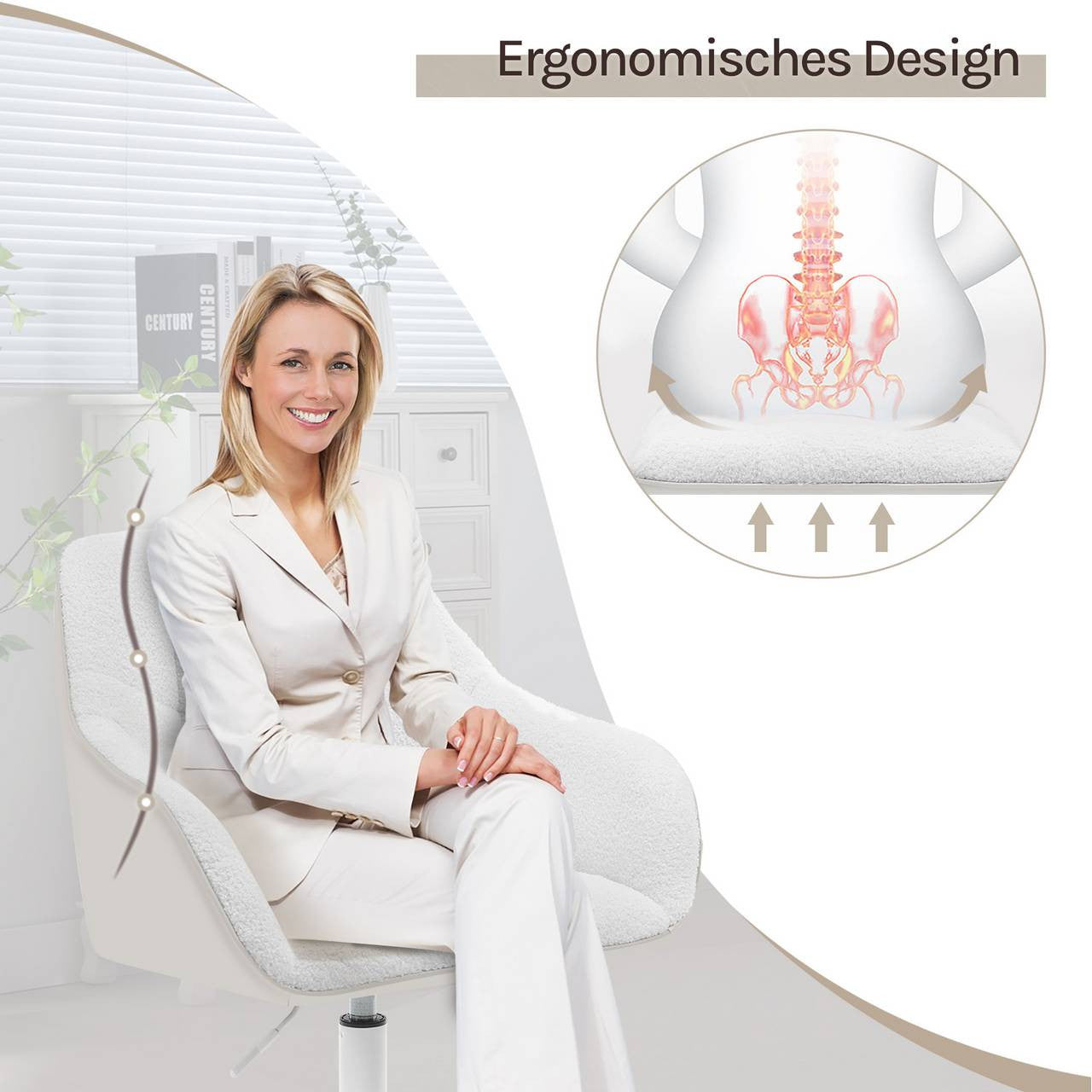 24goodz Ergonomic Office Chair - Stylish & Versatile - Bouclé Fabric - For Home and Office - Cream + Beige