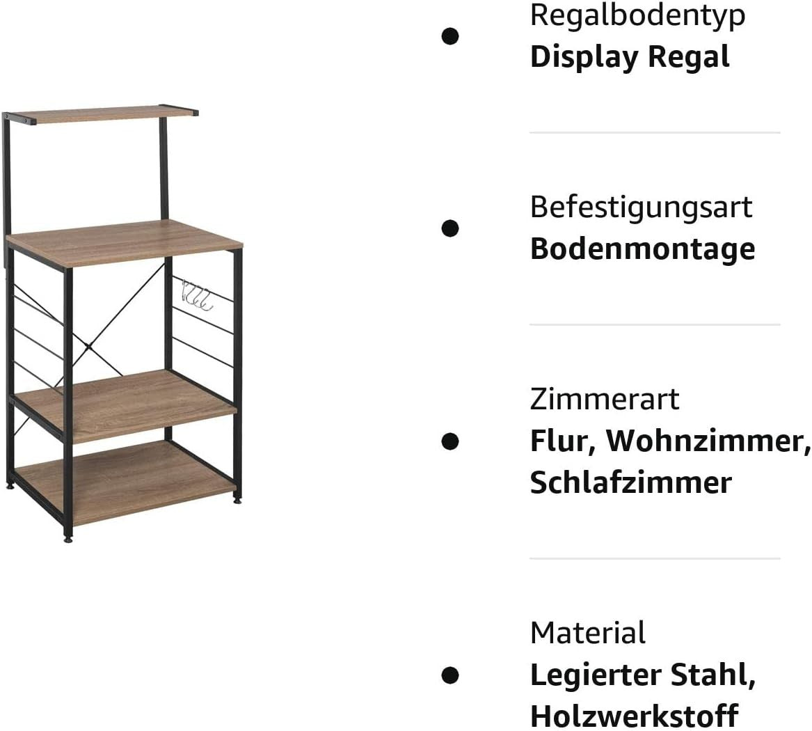 24goodz Kitchen Shelf - Stylish Design - Easy to Clean - MDF and Steel - Black + Light Oak - hei