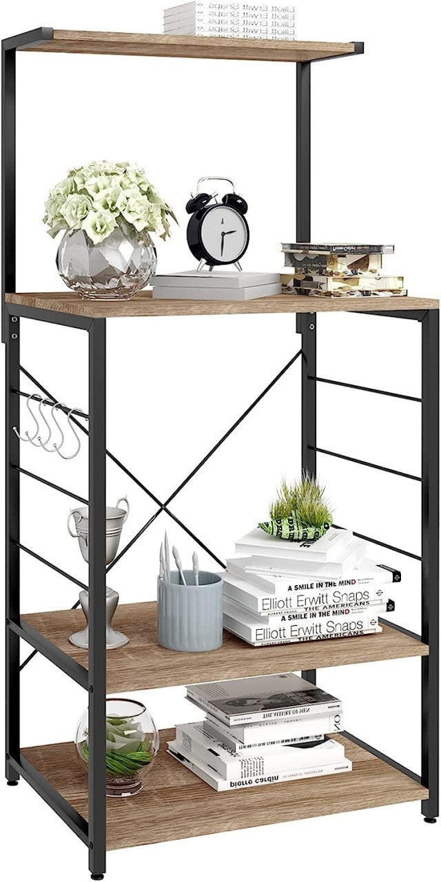 24goodz Kitchen Shelf - Stylish Design - Easy to Clean - MDF and Steel - Black + Light Oak - hei