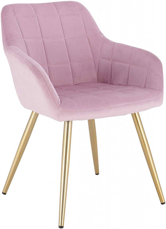 24goodz Velvet Dining Chair with Armrests - Ergonomic Comfort - Sturdy Metal Legs - Velvet - For Home & Office - Pink - rs