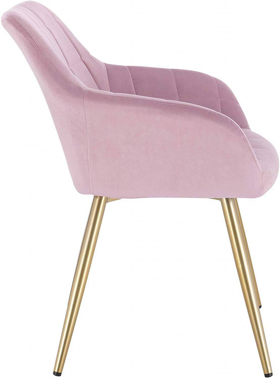 24goodz Velvet Dining Chair with Armrests - Ergonomic Comfort - Sturdy Metal Legs - Velvet - For Home & Office - Pink - rs