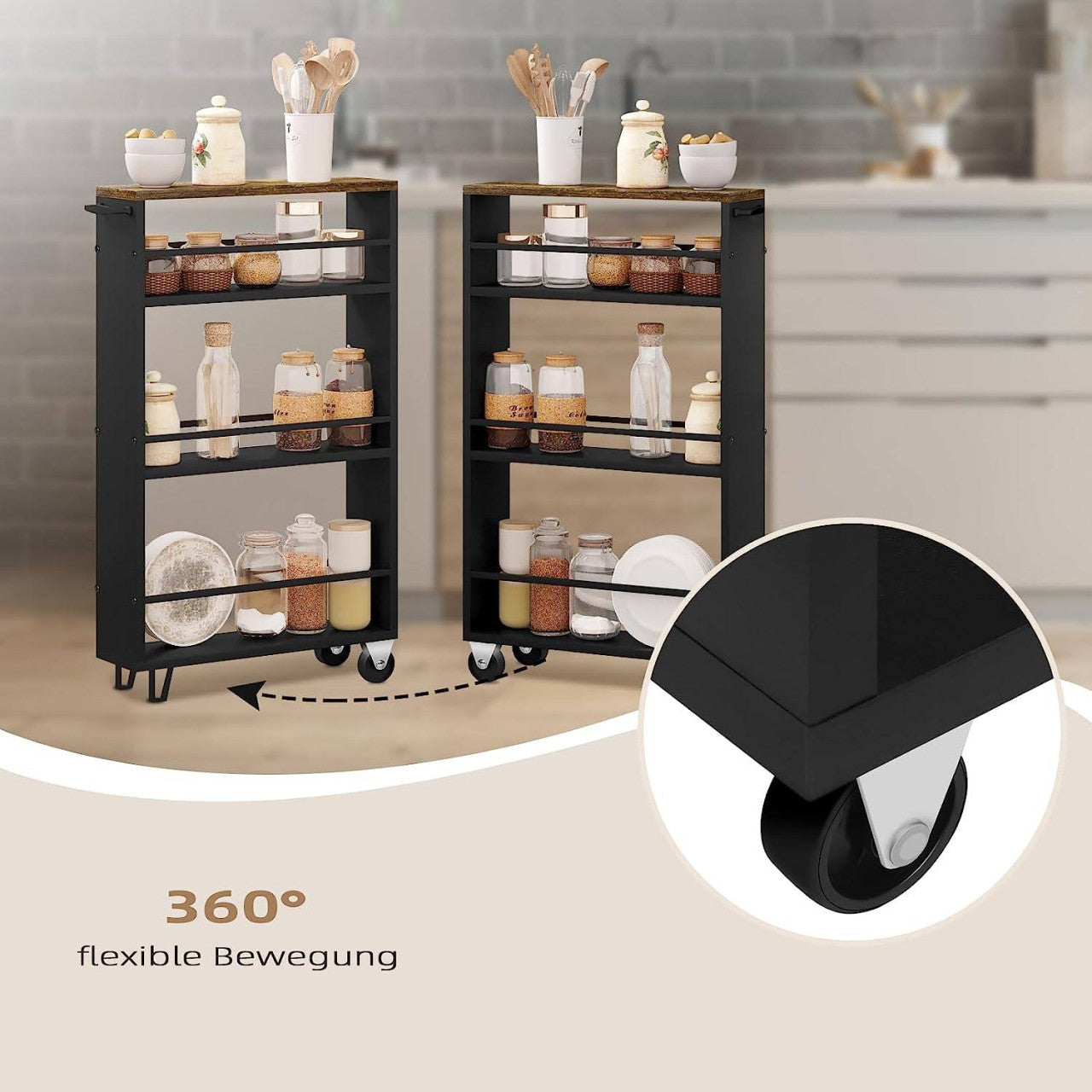 24goodz 3-Tier Serving Cart - Space-Saving Design - Durable E1 Material - For Home & Office - Vintage Brown + Black - rbs