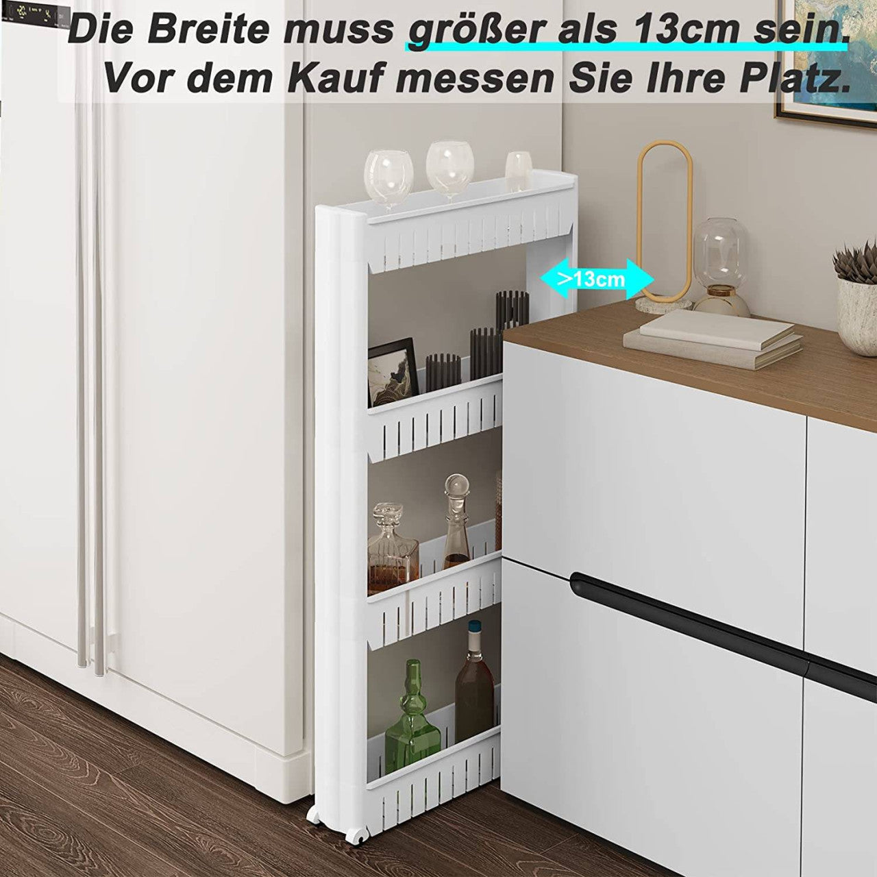 24goodz Slim Kitchen Trolley - Space-Saving Design - Versatile Use - Polypropylene - White - 13 x 102 x 54 cm - ws