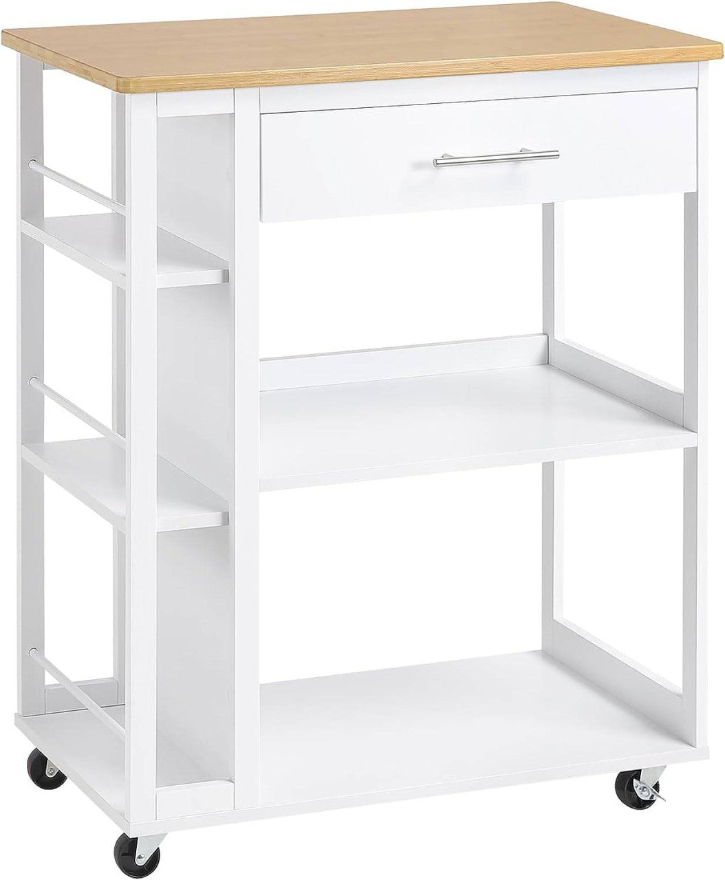 24goodz Kitchen Trolley with Worktop - Ample Storage Space - Durable MDF - For Kitchen and Living Room - White + Wood Grain