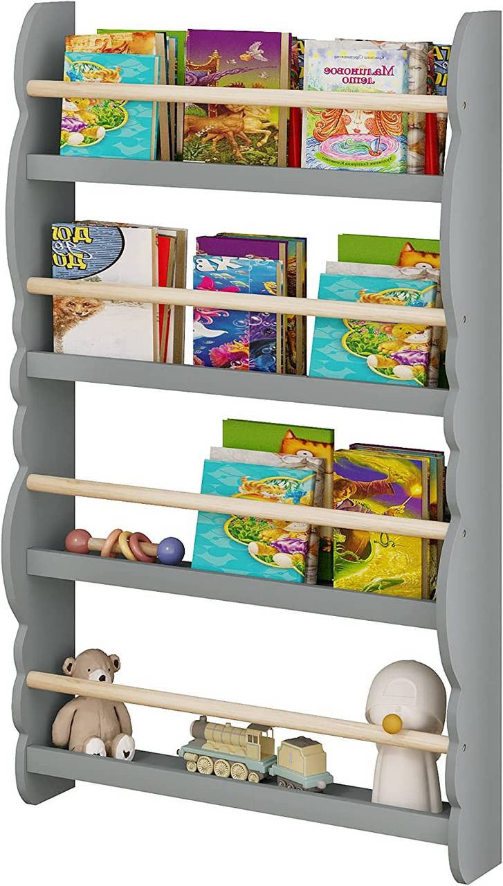 24goodz Children's Book Shelf Wall Unit - Safe and Eco-Friendly - E1 MDF and Pine Wood - For Children aged 3+ - Grey + Light Oak