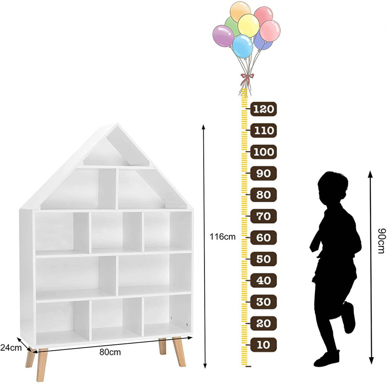 24goodz Kids Bookcase - Stable and Safe Design - Ample Storage Space - MDF - For Children aged 3 and up - White