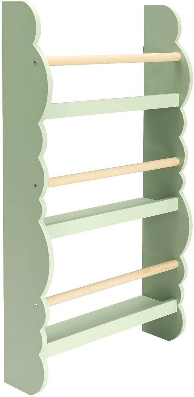 24goodz Kids Book Shelf Wall Unit - Safe and Eco-Friendly - E1 MDF and Pine Wood - For Children 3+ - Green + Light Oak