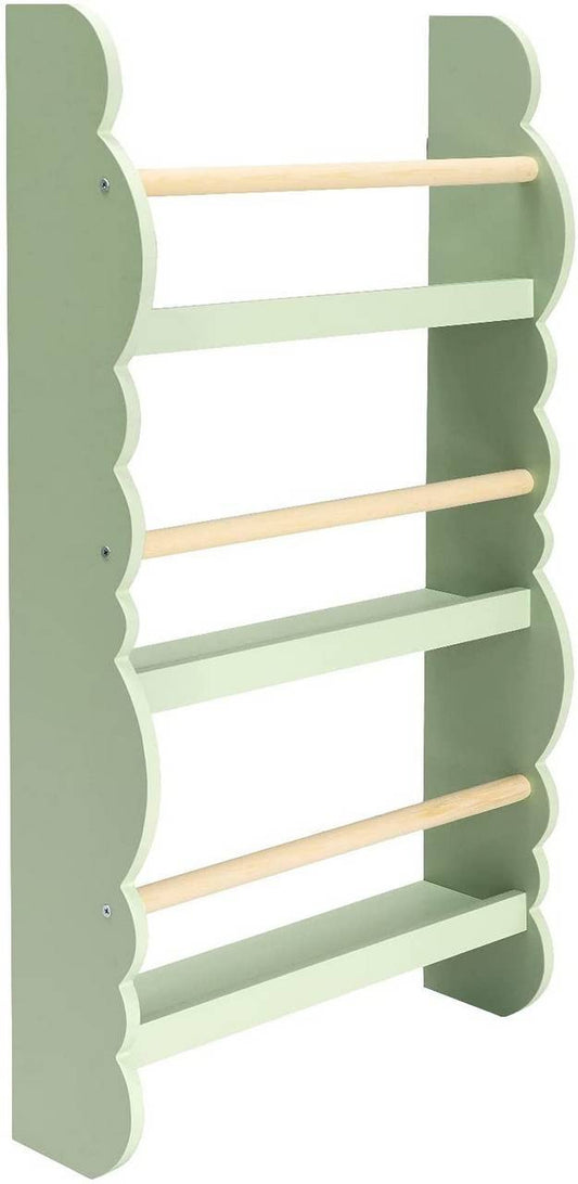 24goodz Kids Book Shelf Wall Unit - Safe and Eco-Friendly - E1 MDF and Pine Wood - For Children 3+ - Green + Light Oak