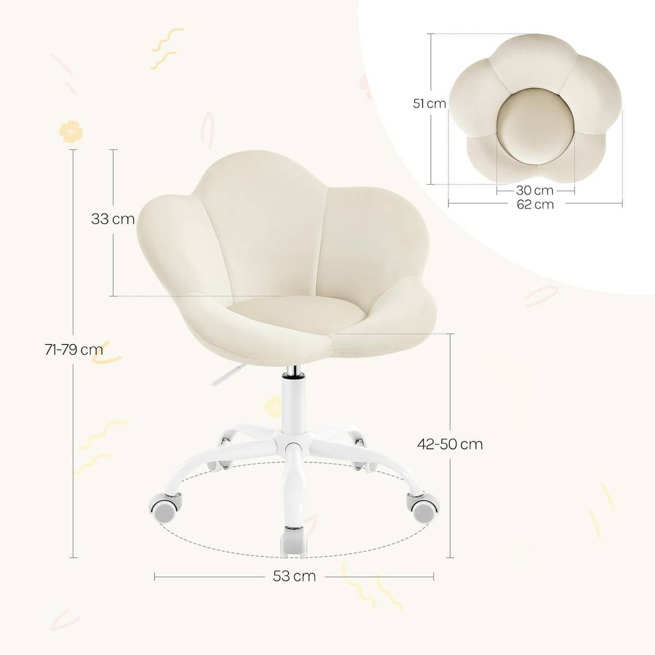 24goodz Kids Office Chair - Ergonomic Design - Height Adjustable - Velvet - For Children and Teens - Beige/Pink/Purple