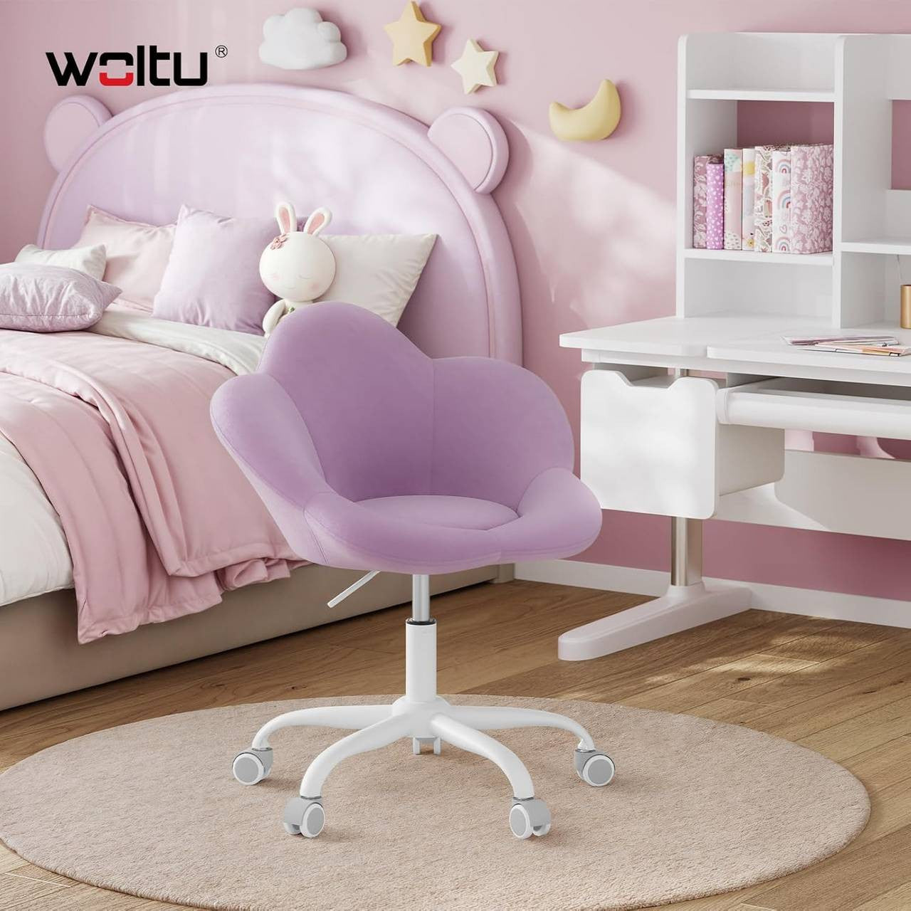 24goodz Kids Office Chair - Ergonomic Design - Height Adjustable - Velvet - For Children and Teens - Light Purple