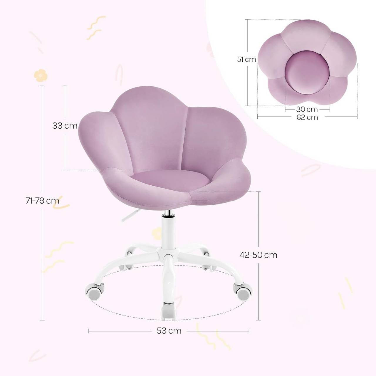 24goodz Kids Office Chair - Ergonomic Design - Height Adjustable - Velvet - For Children and Teens - Light Purple