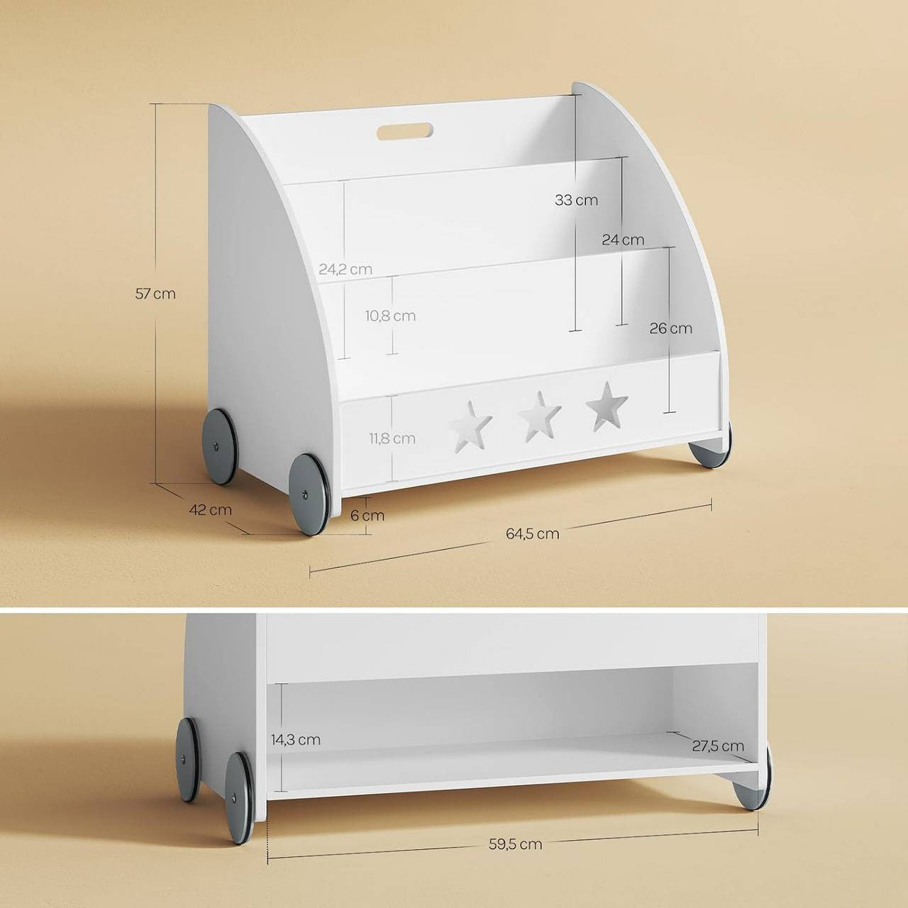 24goodz Kids Book Trolley - Safe and Eco-Friendly Design - MDF - For Children - White and Grey