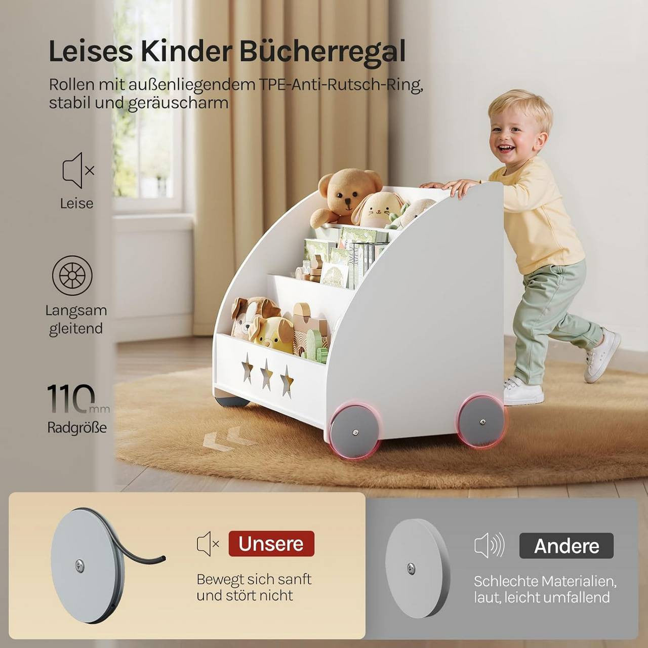 24goodz Kids Book Trolley - Safe and Eco-Friendly Design - MDF - For Children - White and Grey