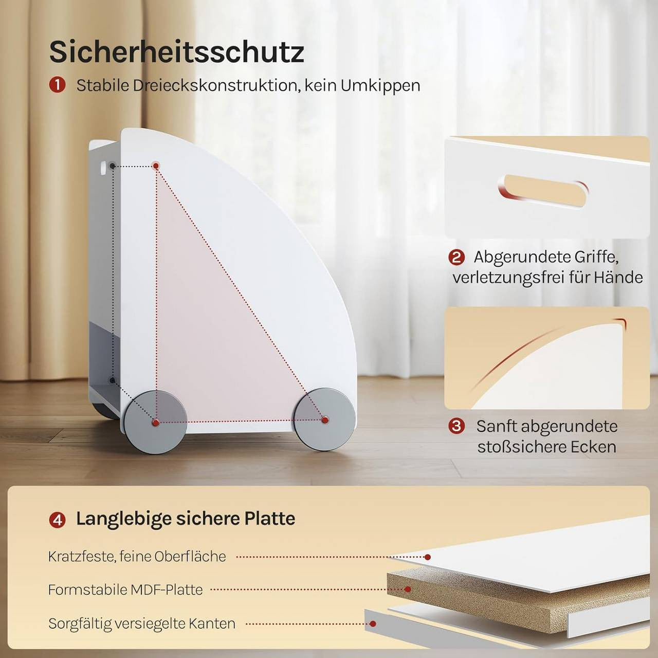 24goodz Kids Book Trolley - Safe and Eco-Friendly Design - MDF - For Children - White and Grey