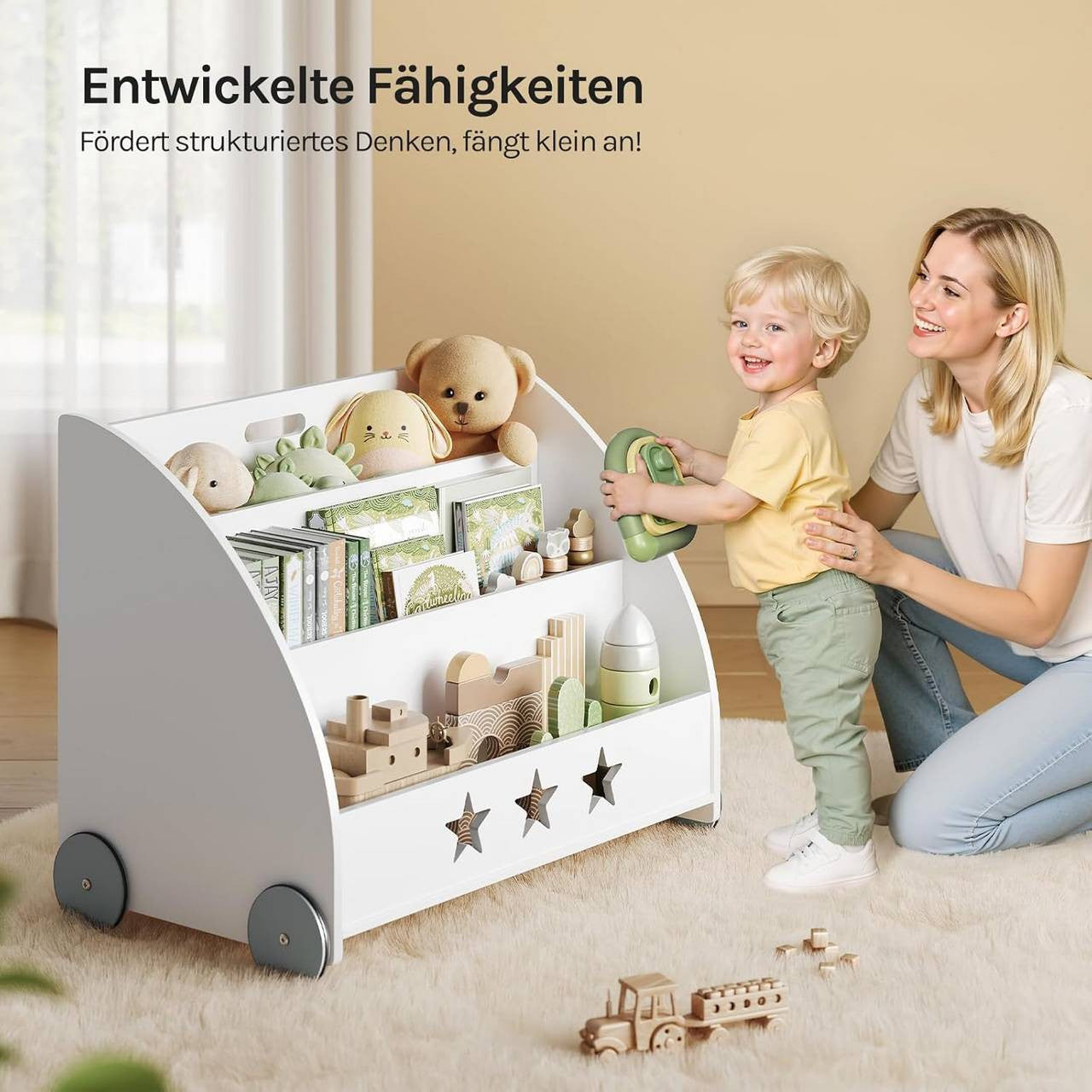 24goodz Kids Book Trolley - Safe and Eco-Friendly Design - MDF - For Children - White and Grey