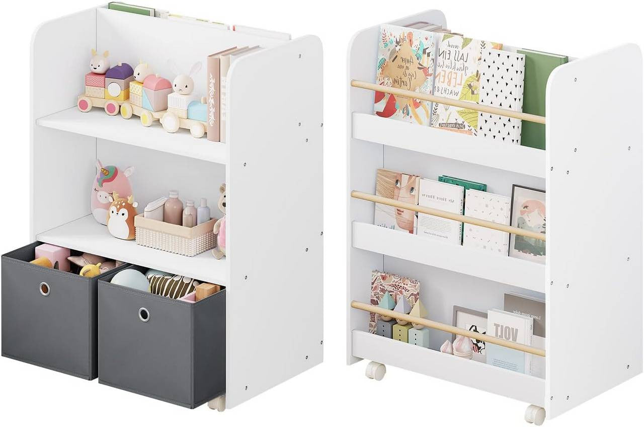 24goodz Rolling Kids Shelf - Dual-Sided Storage - Safe and Durable - MDF - For Children - White