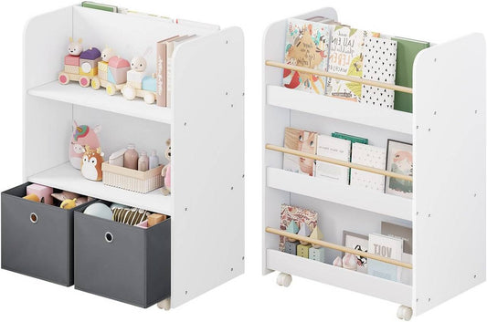 24goodz Rolling Kids Shelf - Dual-Sided Storage - Safe and Durable - MDF - For Children - White