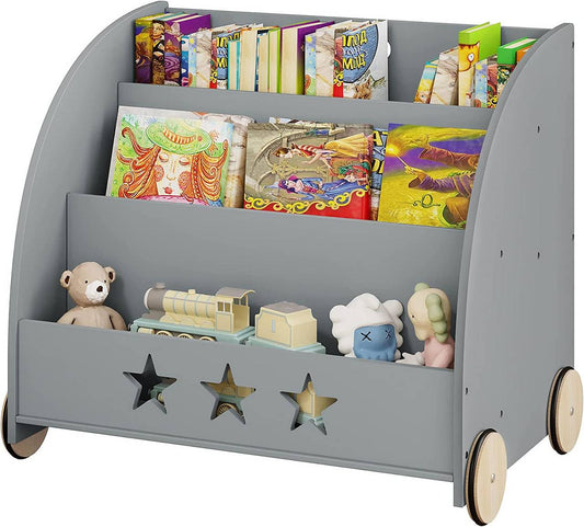 24goodz Kids Book Trolley - Safe and Eco-Friendly Design - MDF - For Children - Grey
