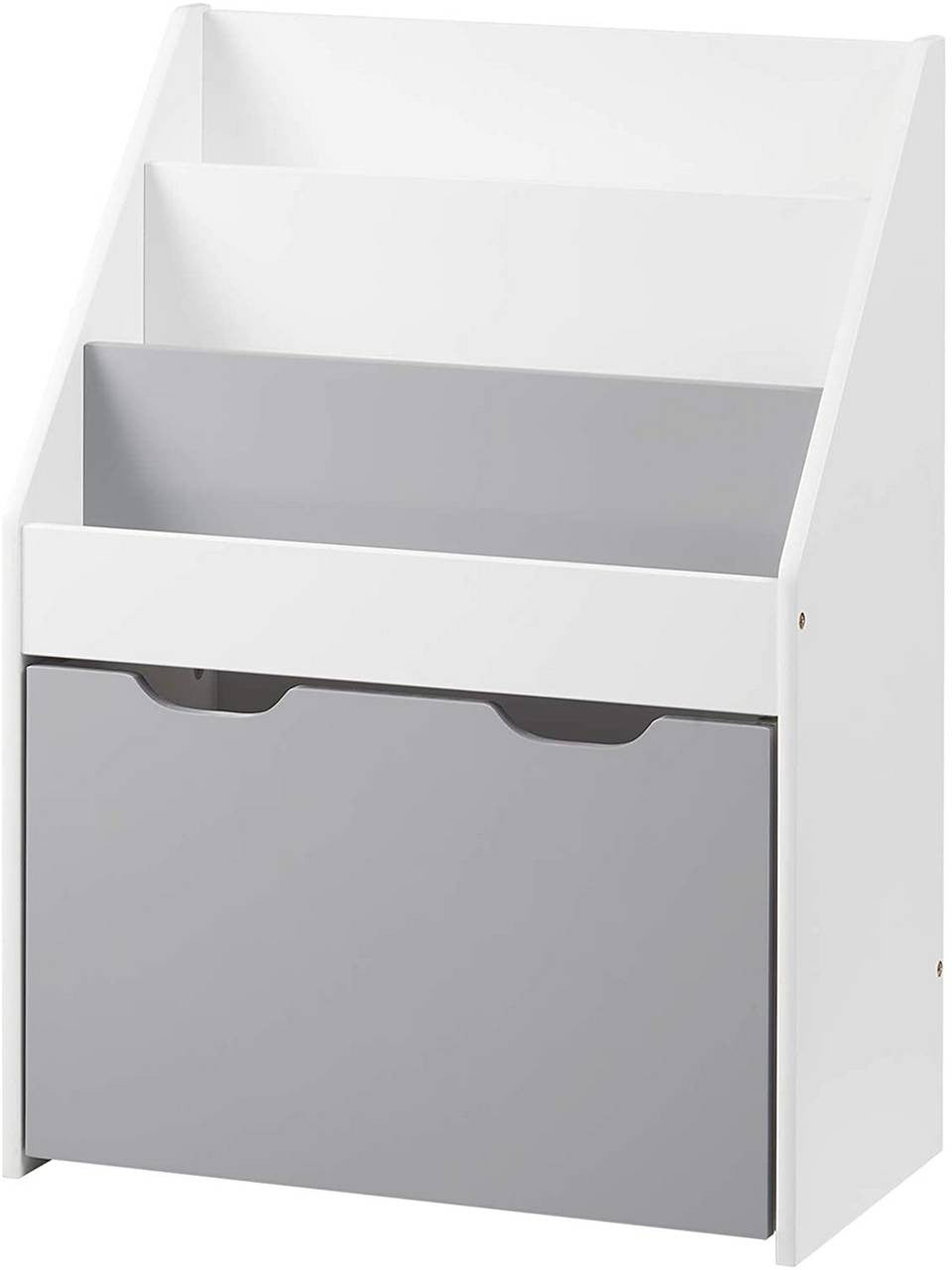24goodz Kids Bookshelf with Toy Storage Box on Wheels - Safe and Stable Design - E1 MDF - For Children - Grey + White