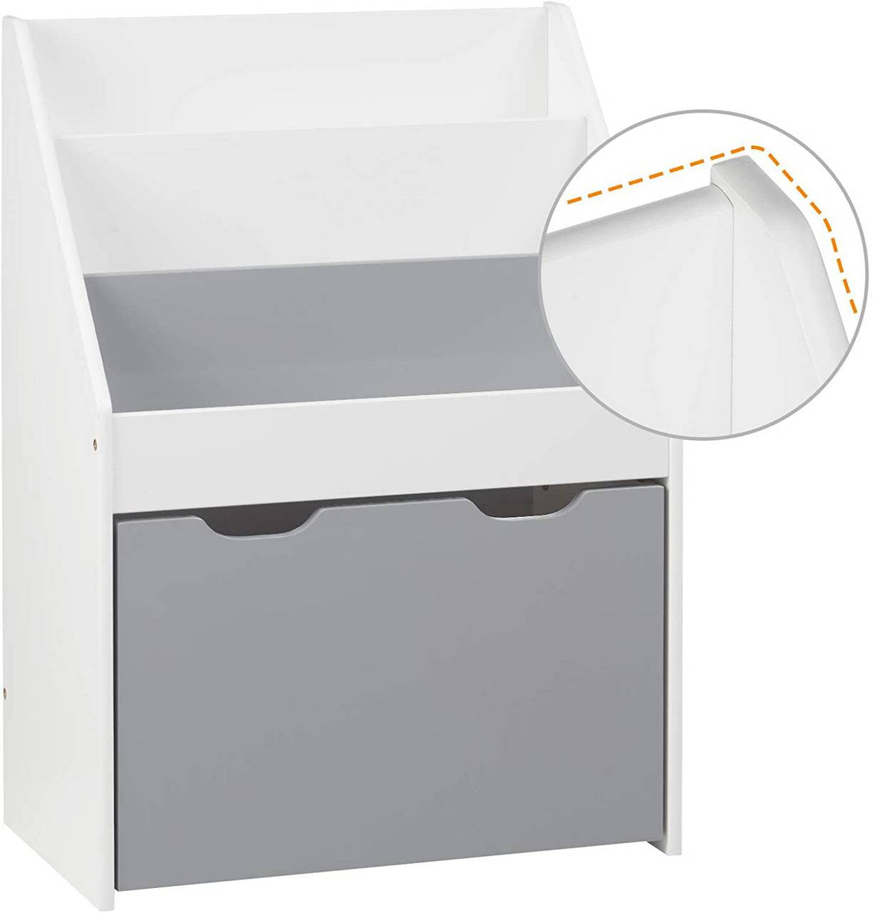 24goodz Kids Bookshelf with Toy Storage Box on Wheels - Safe and Stable Design - E1 MDF - For Children - Grey + White