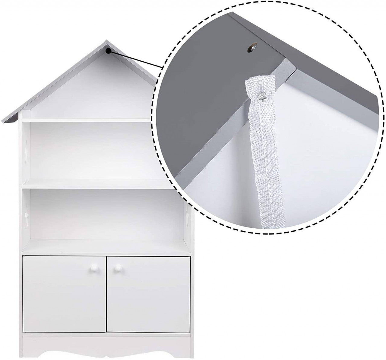 24goodz Kids Book Shelf with Doors, Stars & Roof - High-Quality MDF - Safe and Reliable Design - 28.3 x 115 x 62 cm - For Children Over 3 Years - White + Grey