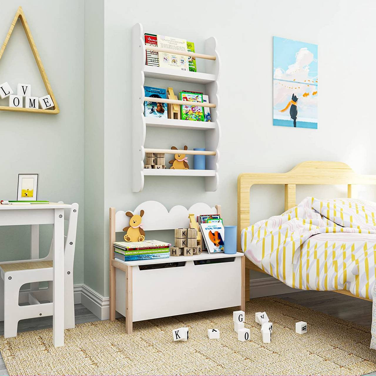 24goodz Kids Bench with Storage - Safe Design - Soft-Close Hinges - MDF and Solid Wood - For Children 3+ - Green + Light Oak - ws
