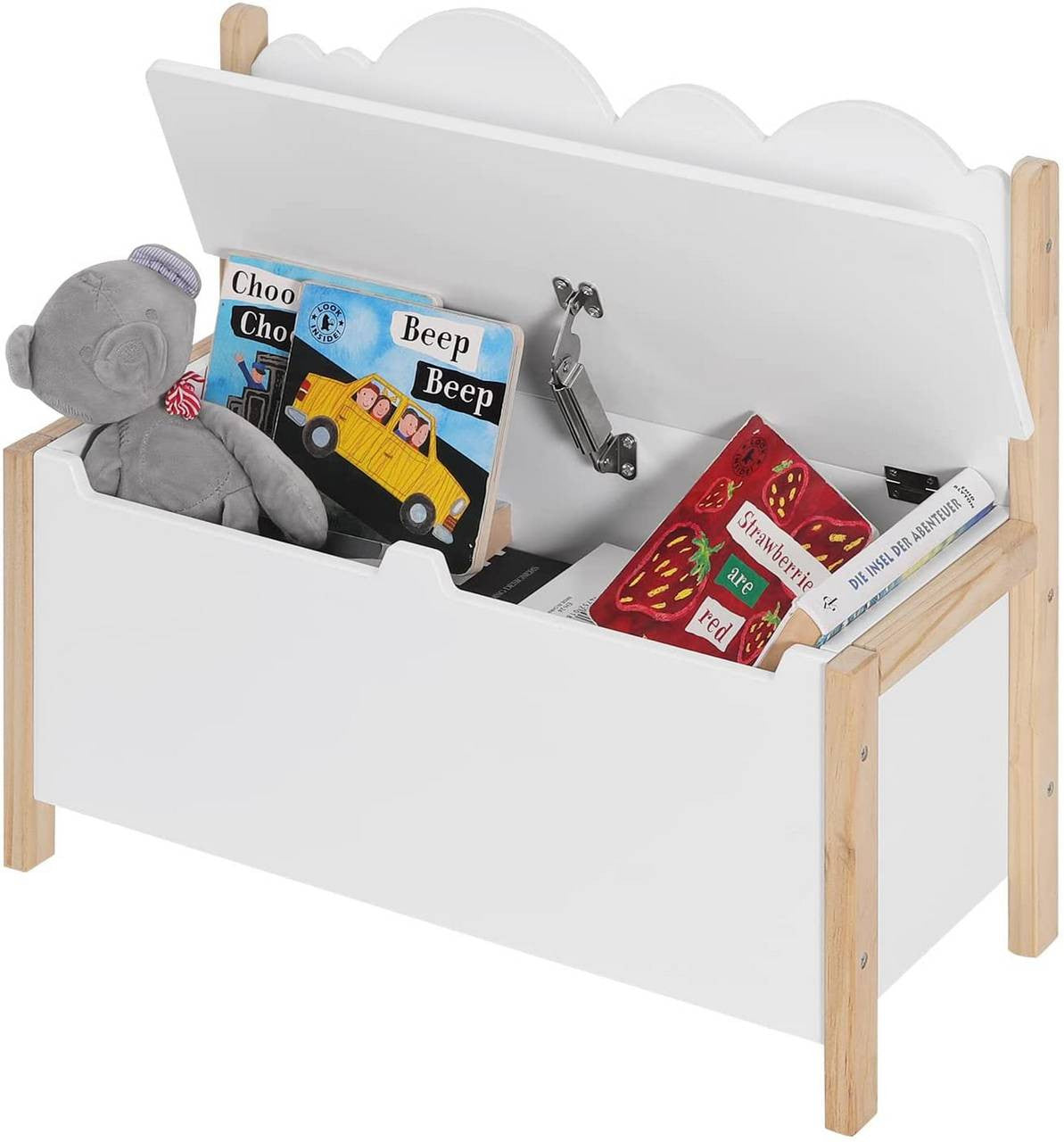 24goodz Kids Bench with Storage - Safe Design - Soft-Close Hinges - MDF and Solid Wood - For Children 3+ - Green + Light Oak - ws