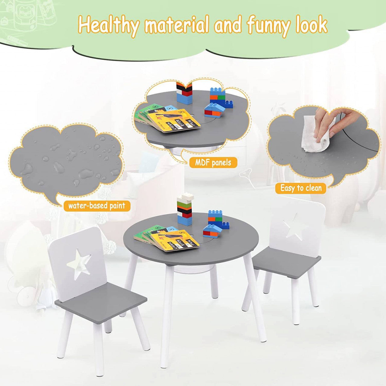 24goodz Kids Table and Chair Set with Storage - Safe and Child-Friendly Design - MDF and Pine Wood - For Toddlers - White