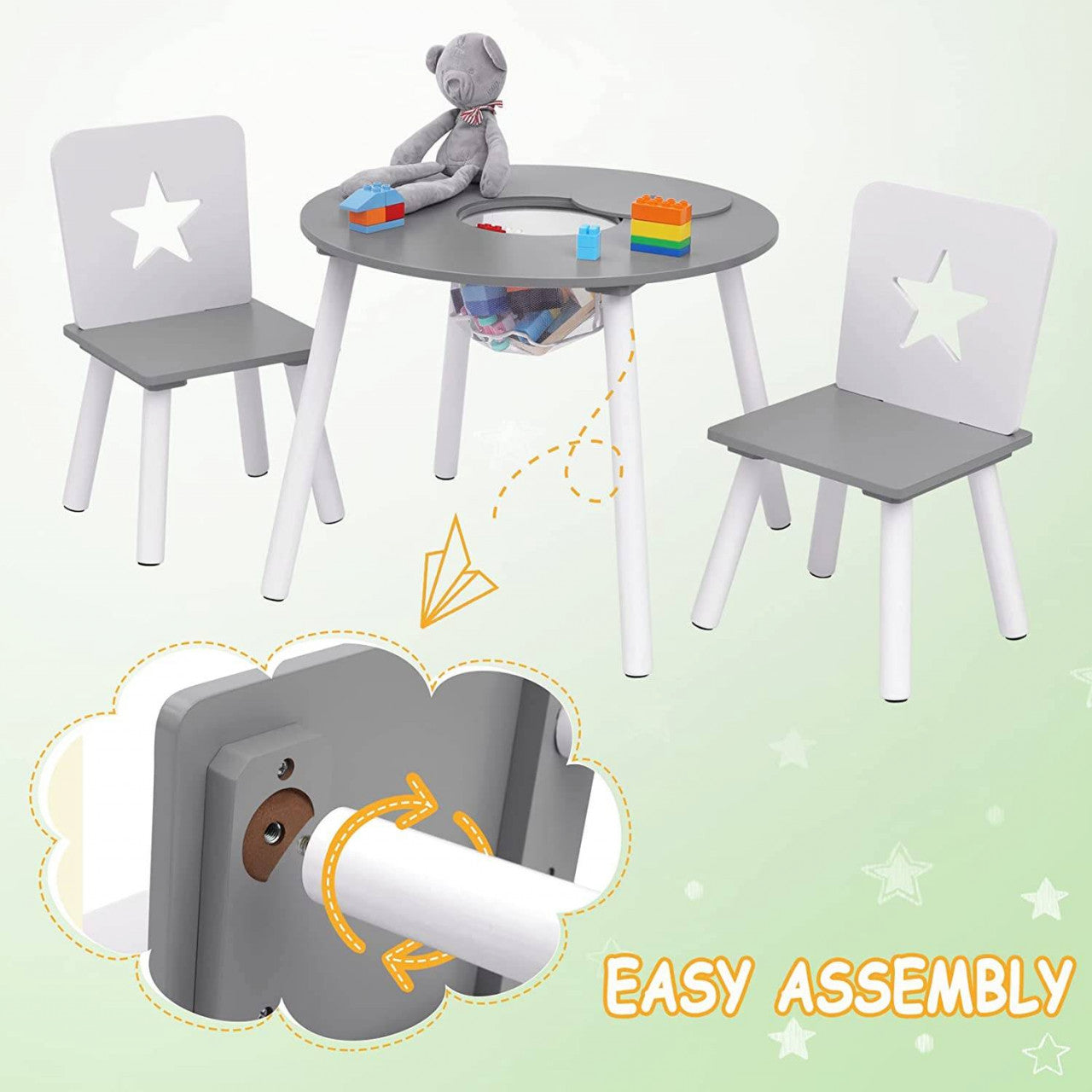 24goodz Kids Table and Chair Set with Storage - Safe and Child-Friendly Design - MDF and Pine Wood - For Toddlers - White