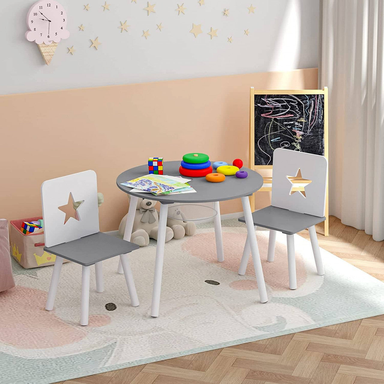 24goodz Kids Table and Chair Set with Storage - Safe and Child-Friendly Design - MDF and Pine Wood - For Toddlers - White