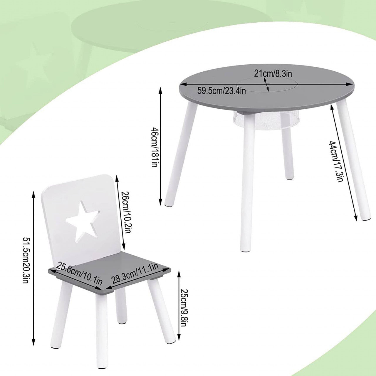 24goodz Kids Table and Chair Set with Storage - Safe and Child-Friendly Design - MDF and Pine Wood - For Toddlers - White