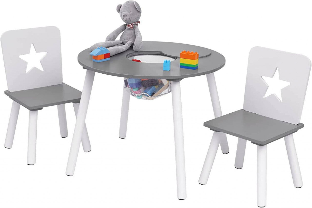 24goodz Kids Table and Chair Set with Storage - Safe and Child-Friendly Design - MDF and Pine Wood - For Toddlers - White
