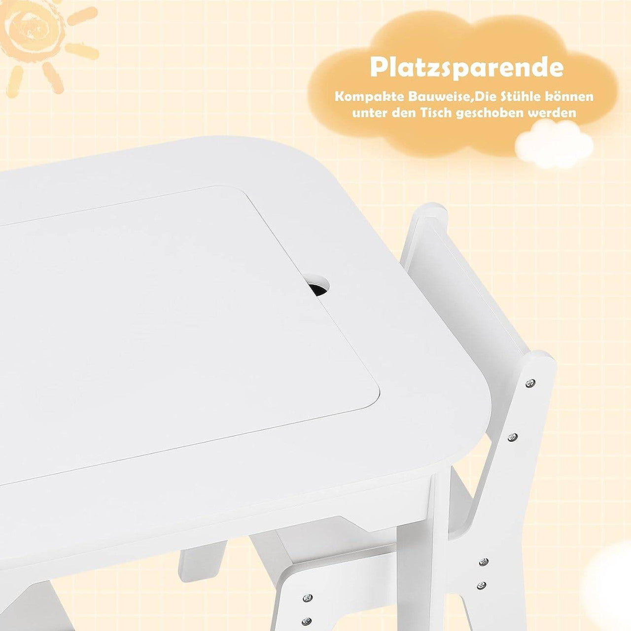 24goodz Kids Table and Chair Set - Space-Saving Design - Durable MDF - For Children aged 3 to 7 - White