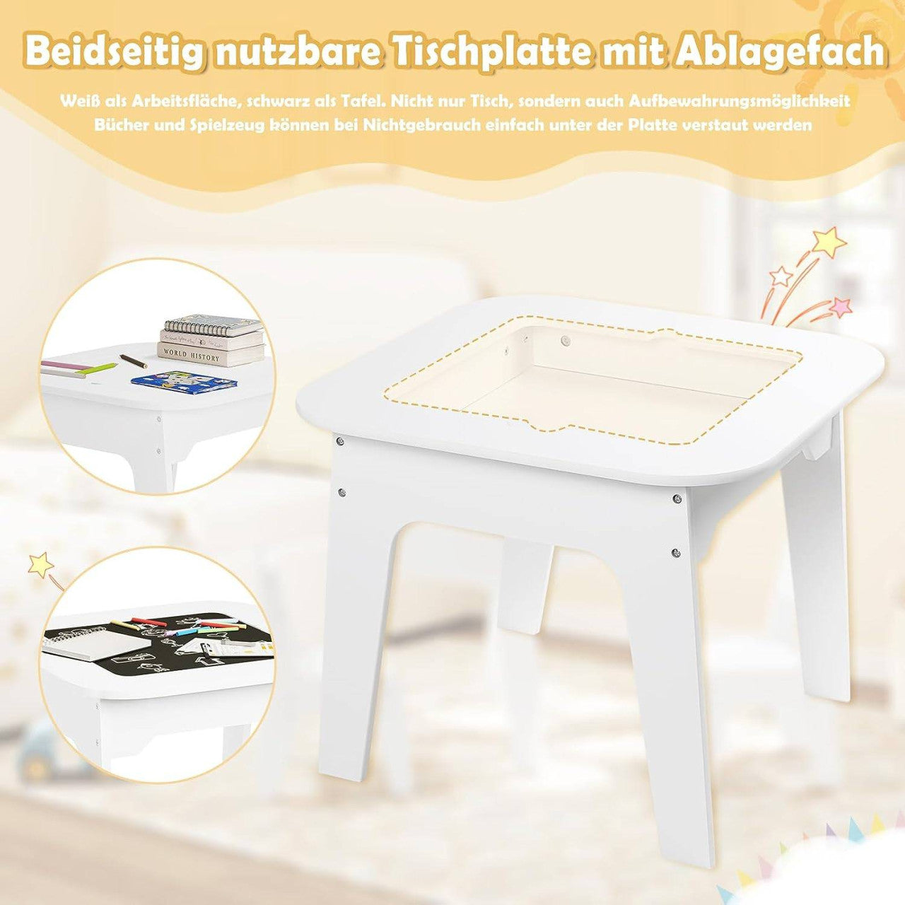 24goodz Kids Table and Chair Set - Space-Saving Design - Durable MDF - For Children aged 3 to 7 - White