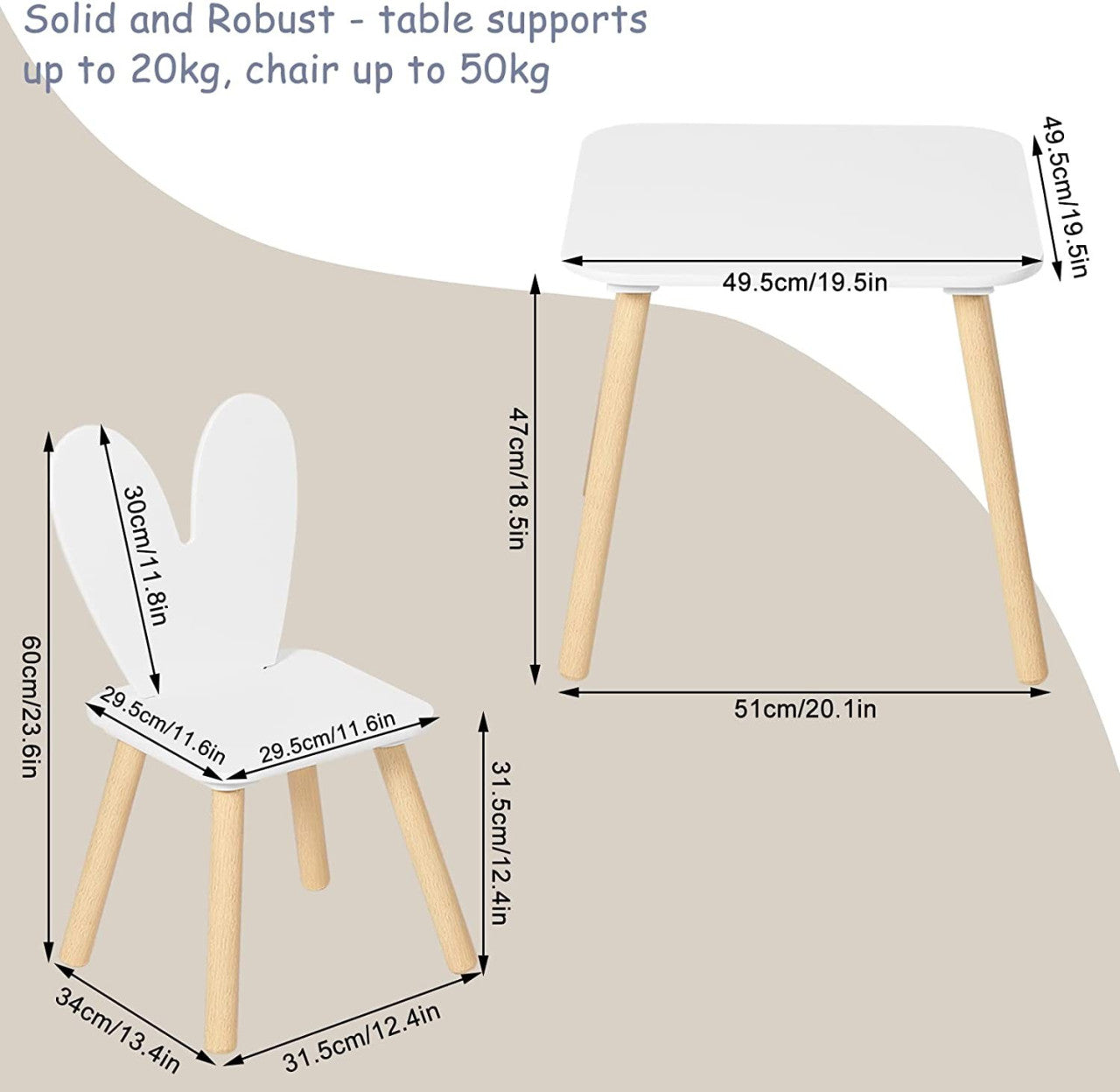 24goodz Kids Table and Chair Set - Encourages Creativity - Safe Design - MDF and Solid Wood - For Children - White