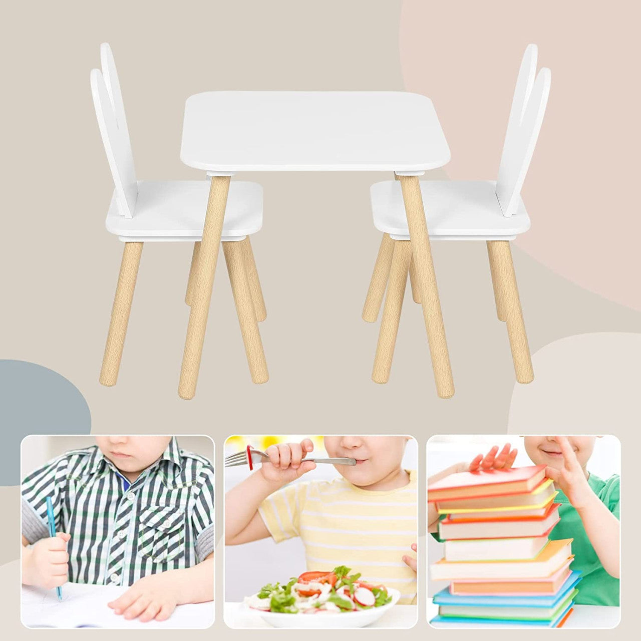 24goodz Kids Table and Chair Set - Encourages Creativity - Safe Design - MDF and Solid Wood - For Children - White